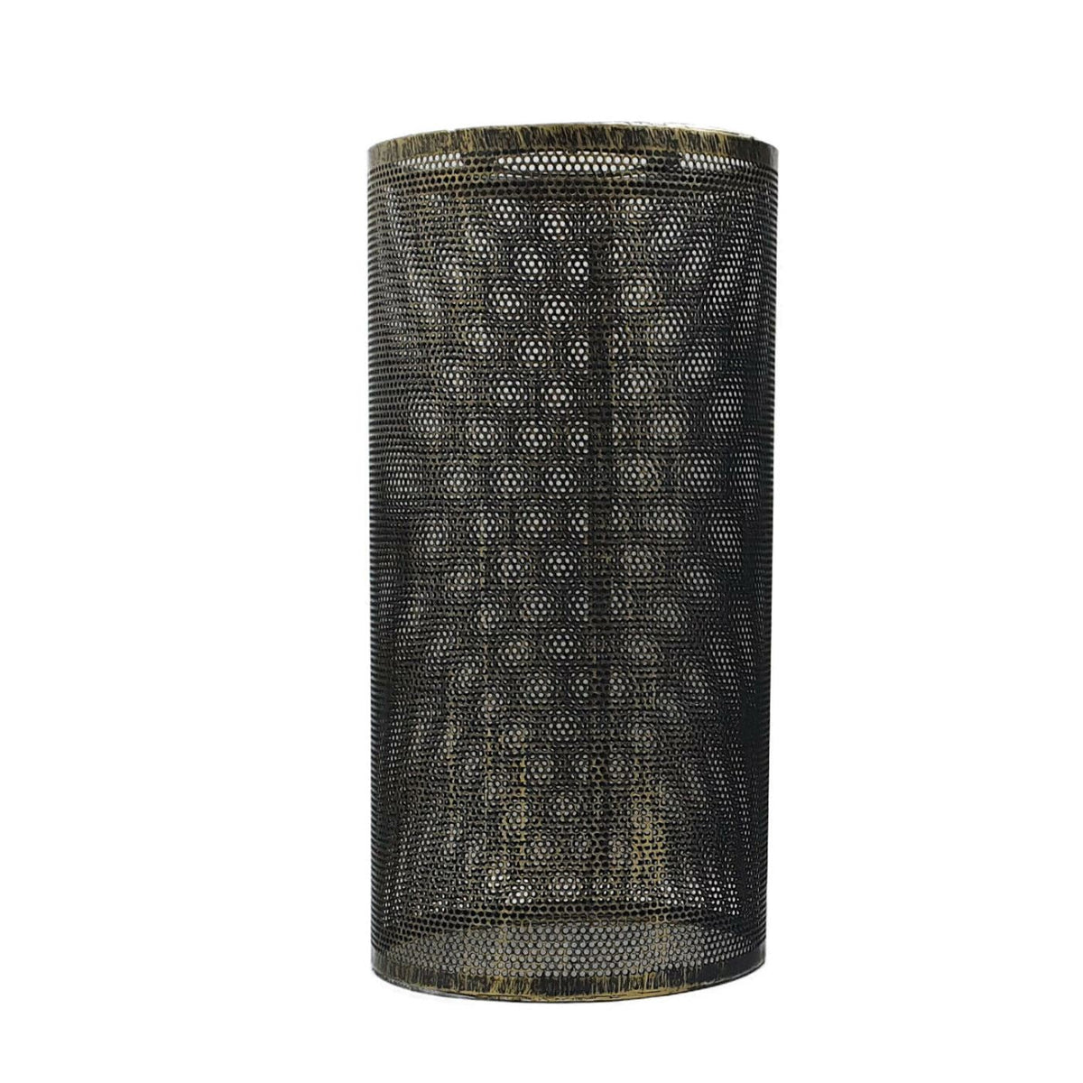 Perforated Mesh Drum Lamp Shade – Style 5, Easy Fit with Reducer Ring - with Reducer Ring, Brushed Brass, Single