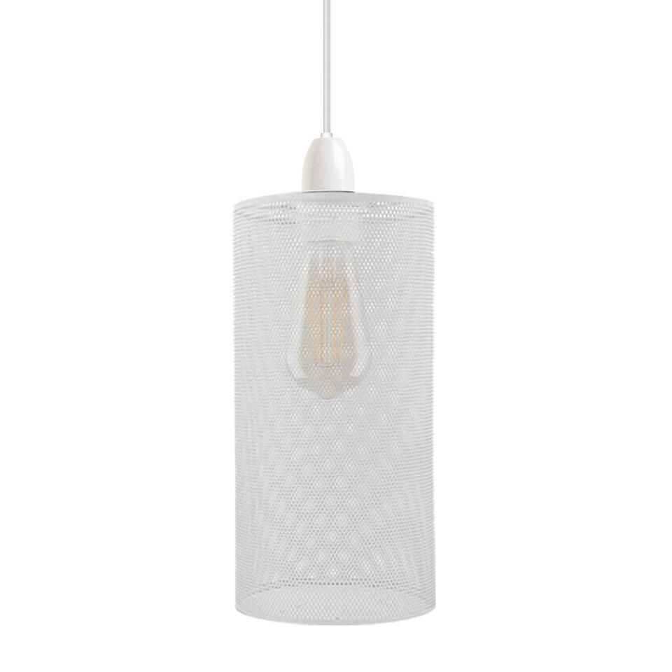 Perforated Mesh Drum Lamp Shade – Style 5, Easy Fit with Reducer Ring - with Reducer Ring, White, Single