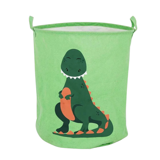 Kids' Dinosaur Laundry Basket – Foldable Cotton, Handles, 43 x 45 cm, Green