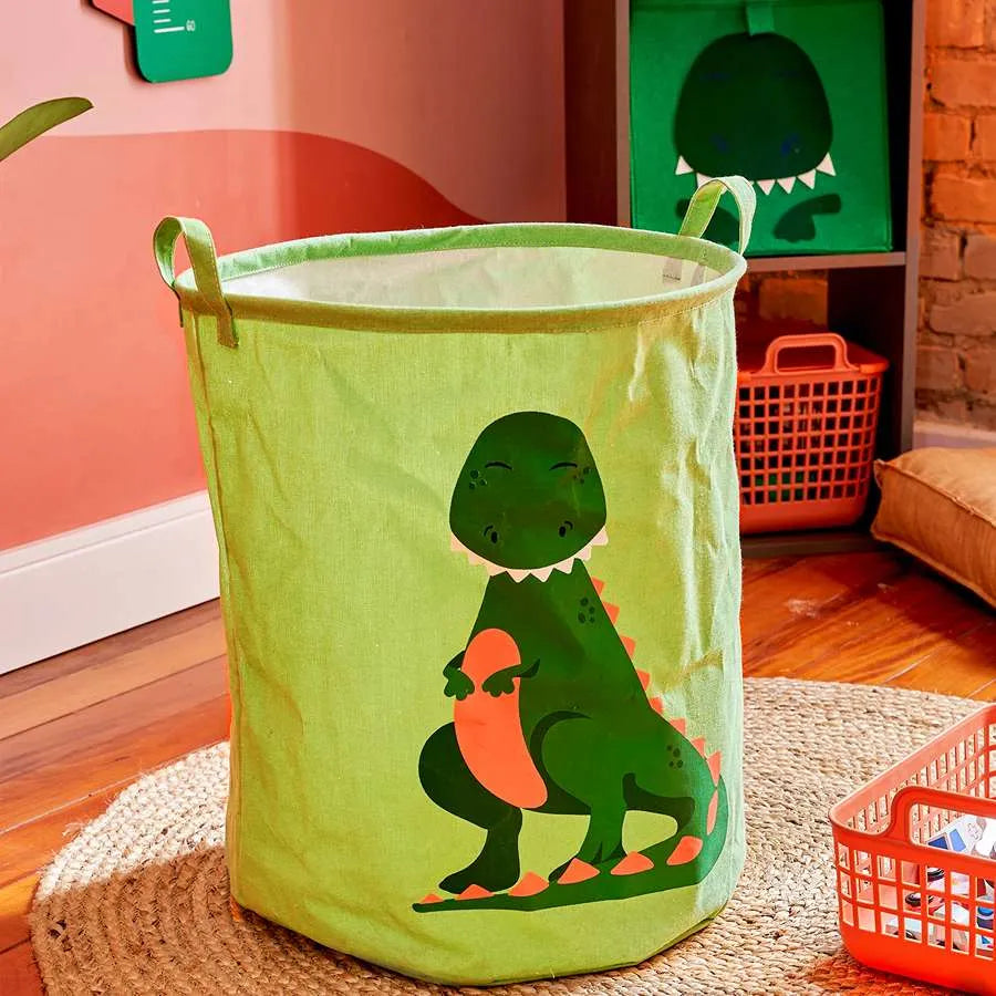 Kids' Dinosaur Laundry Basket – Foldable Cotton, Handles, 43 x 45 cm, Green - photo 3
