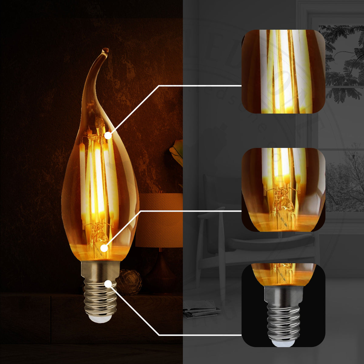 E14 C35 LED Candle Filament Bulb - photo 6
