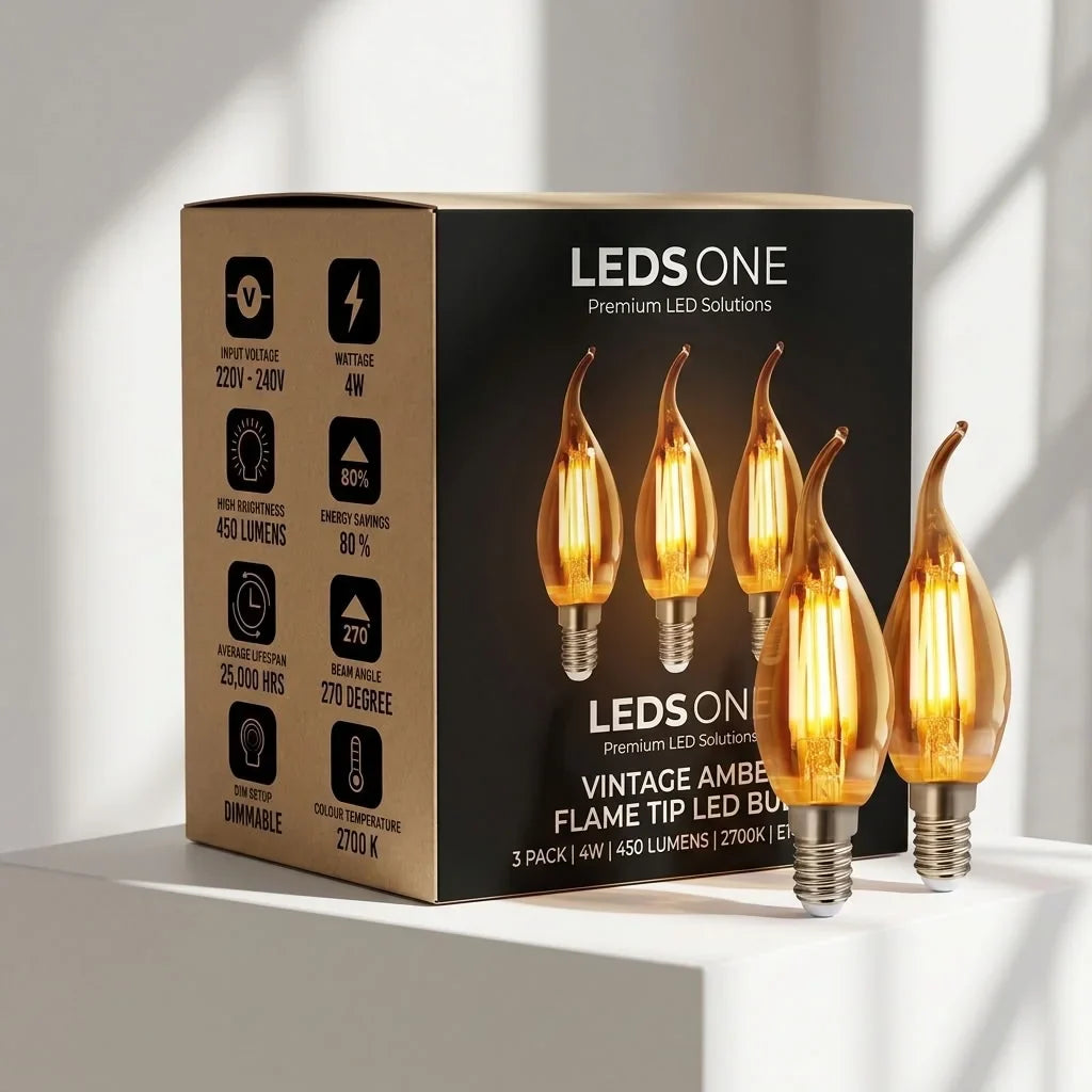 E14 C35 LED Candle Filament Bulb - Amber Filament Candle, 4W, Pack of 3