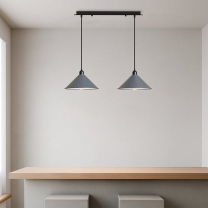2-Light Bar Pendant – Flat Cone Shades, Black, Grey or White, E27 - photo 3