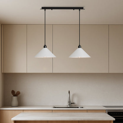 2-Light Bar Pendant – Flat Cone Shades, Black, Grey or White, E27 - photo 4