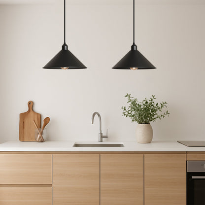 2-Light Bar Pendant – Flat Cone Shades, Black, Grey or White, E27 - photo 5