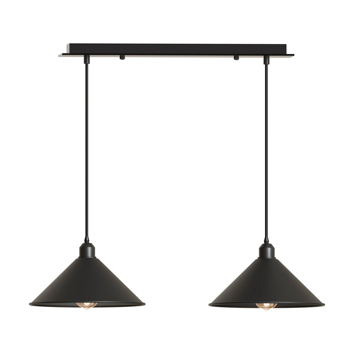 2-Light Bar Pendant – Flat Cone Shades, Black, Grey or White, E27 - photo 8