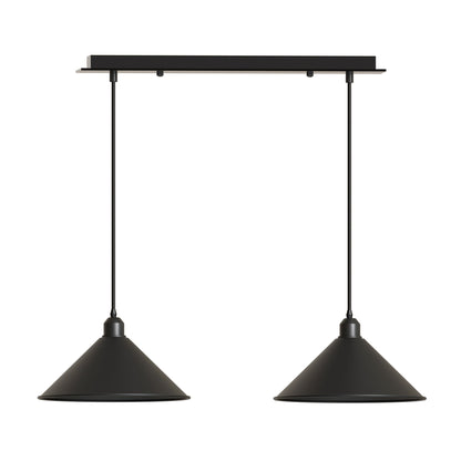 2-Light Bar Pendant – Flat Cone Shades, Black, Grey or White, E27 - Black, Flat Cone 22 cm Black, Without Bulb