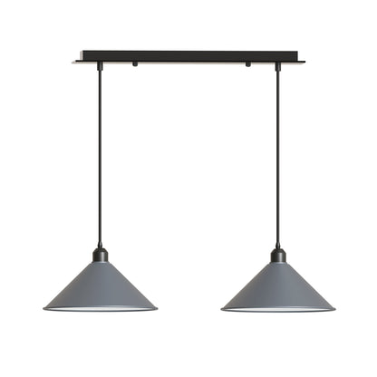 2-Light Bar Pendant – Flat Cone Shades, Black, Grey or White, E27 - Black, Flat Cone 22 cm Grey, Without Bulb