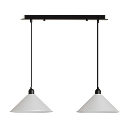 2-Light Bar Pendant – Flat Cone Shades, Black, Grey or White, E27 - Black, Flat Cone 22 cm White, Without Bulb