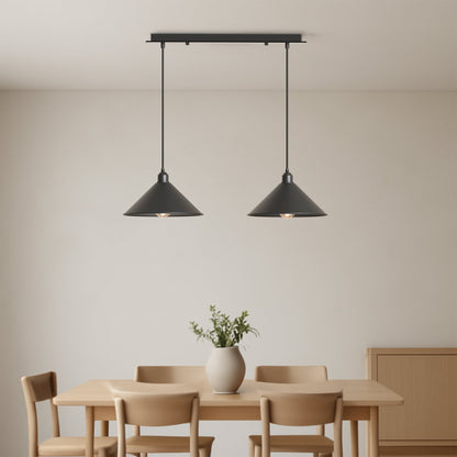 2-Light Bar Pendant – Flat Cone Shades, Black, Grey or White, E27