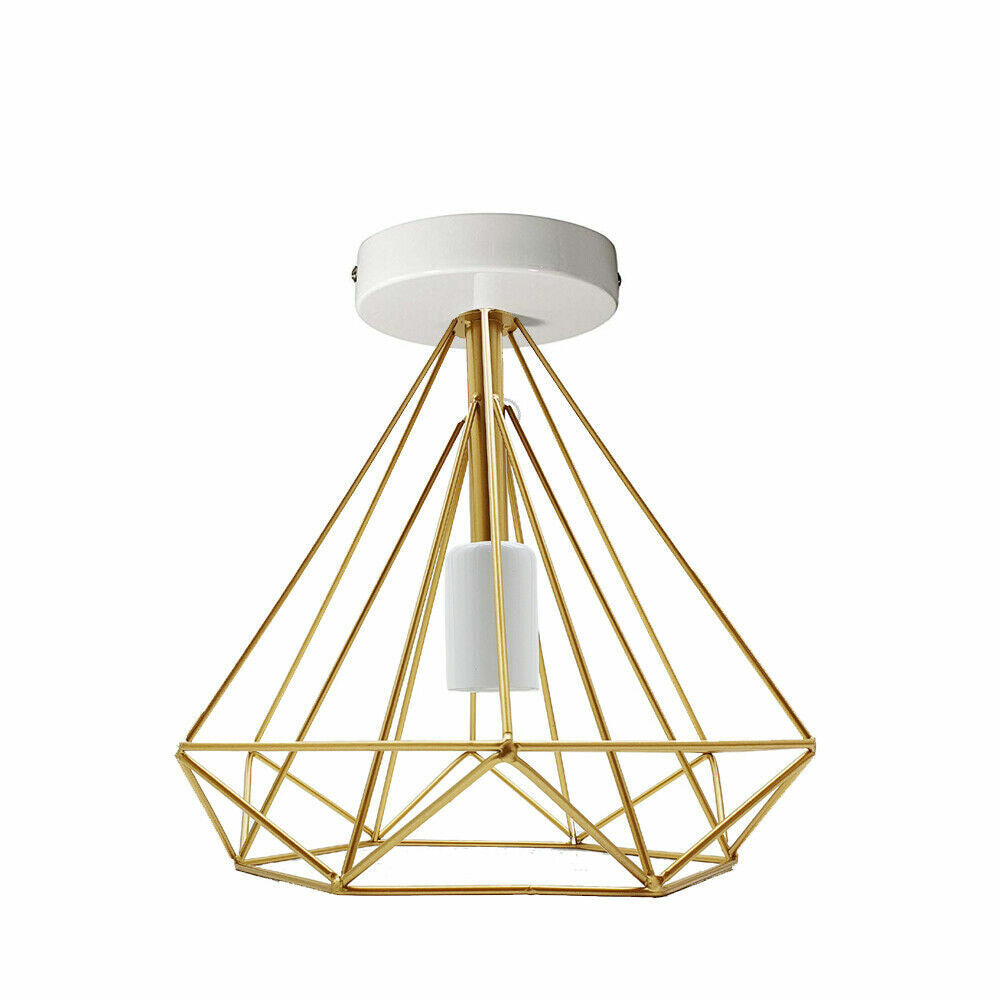 Geometric Cage Flush Ceiling Light – E27, Singles or Packs - White, Geometric Cage Gold, Without Bulb