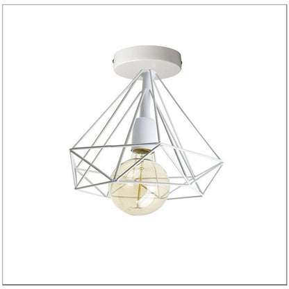 Geometric Cage Flush Ceiling Light – E27, Singles or Packs - White, Geometric Cage White, Without Bulb