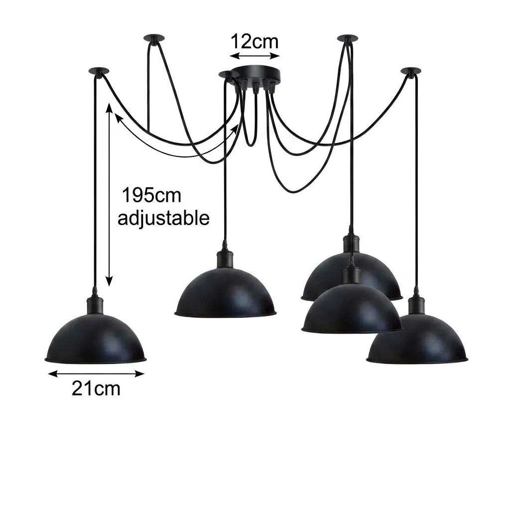 5-Light Swag Pendant – Black Dome Shades or Bare, Adjustable Arms - photo 2