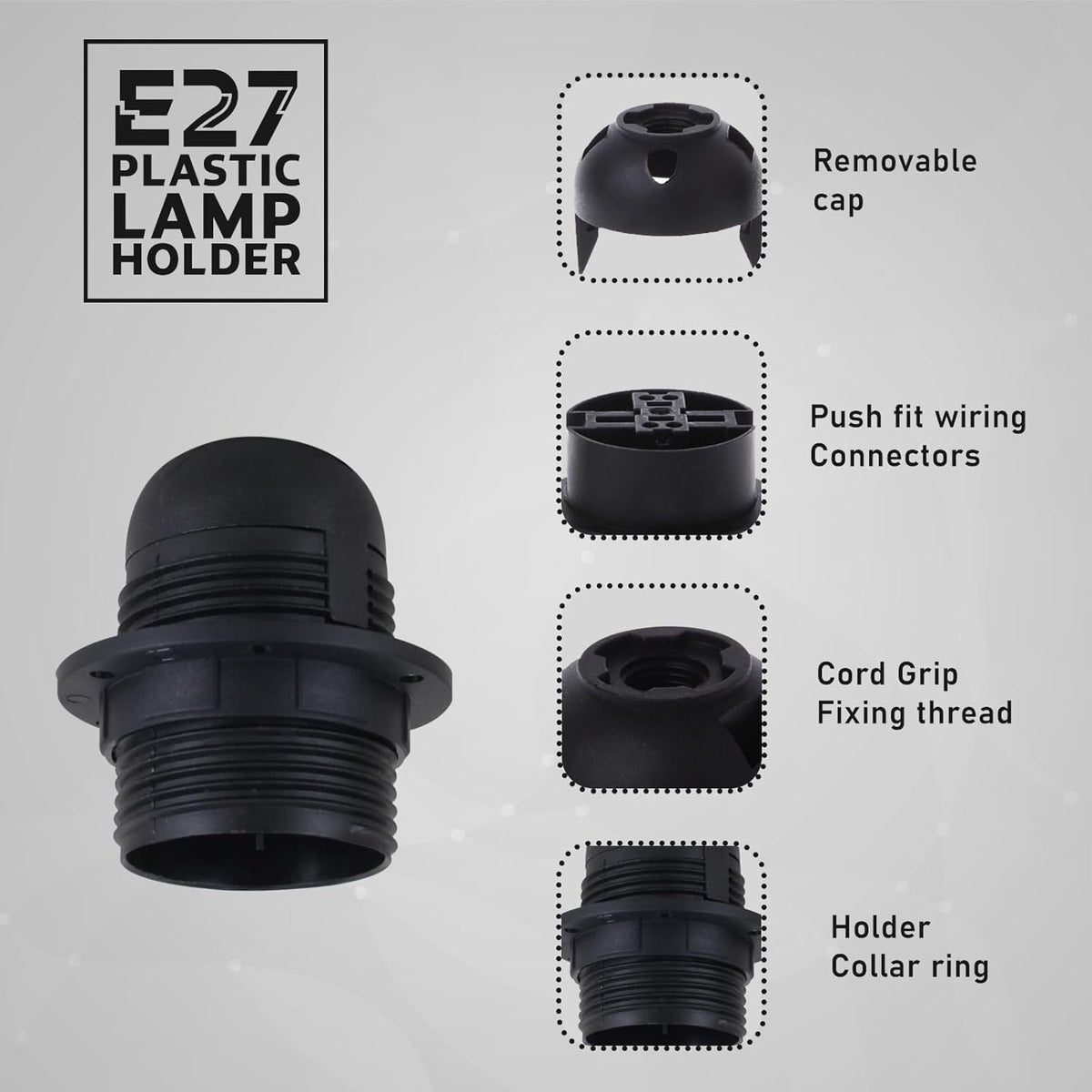 E27 Lamp Holder with Shade Ring – Black or White, 57 mm Ring - photo 2