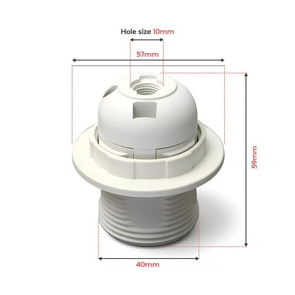 E27 Lamp Holder with Shade Ring – Black or White, 57 mm Ring - Single, Standard, White