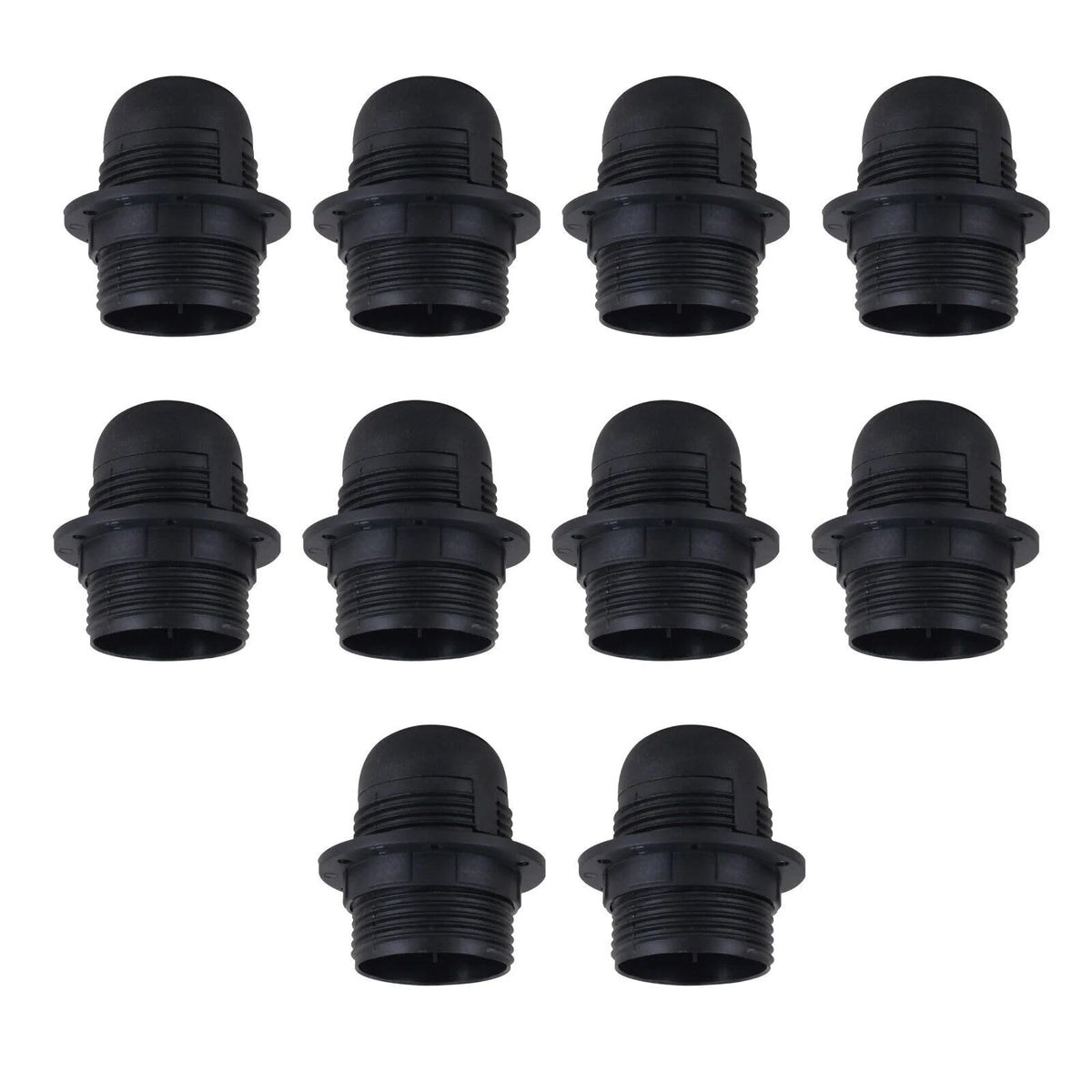 E27 Lamp Holder with Shade Ring – Black or White, 57 mm Ring - Pack of 10, Standard, Black