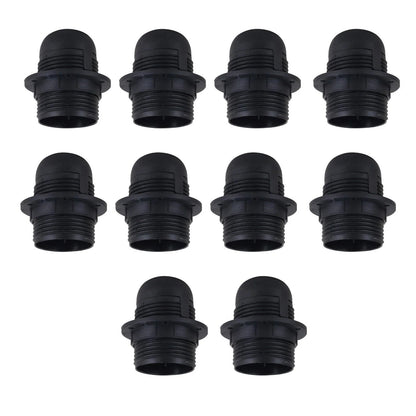 E27 Lamp Holder with Shade Ring – Black or White, 57 mm Ring - Pack of 10, Standard, Black