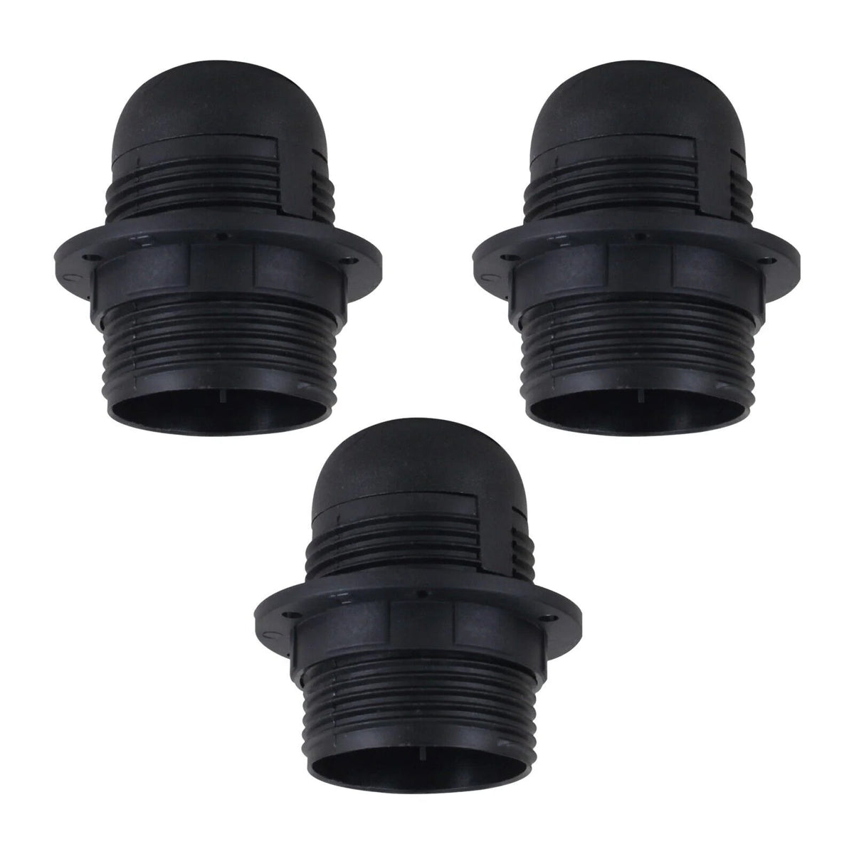 E27 Lamp Holder with Shade Ring – Black or White, 57 mm Ring - Pack of 3, Standard, Black