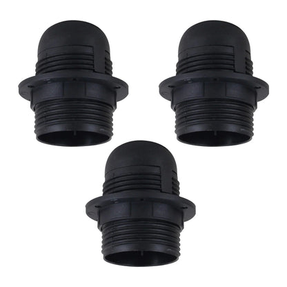 E27 Lamp Holder with Shade Ring – Black or White, 57 mm Ring - Pack of 3, Standard, Black
