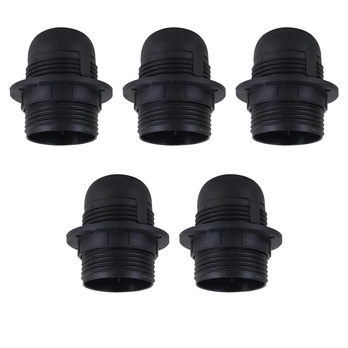 E27 Lamp Holder with Shade Ring – Black or White, 57 mm Ring - Pack of 5, Standard, Black