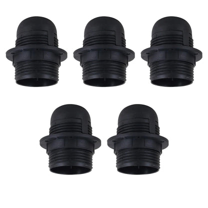 E27 Lamp Holder with Shade Ring – Black or White, 57 mm Ring - Pack of 5, Standard, Black