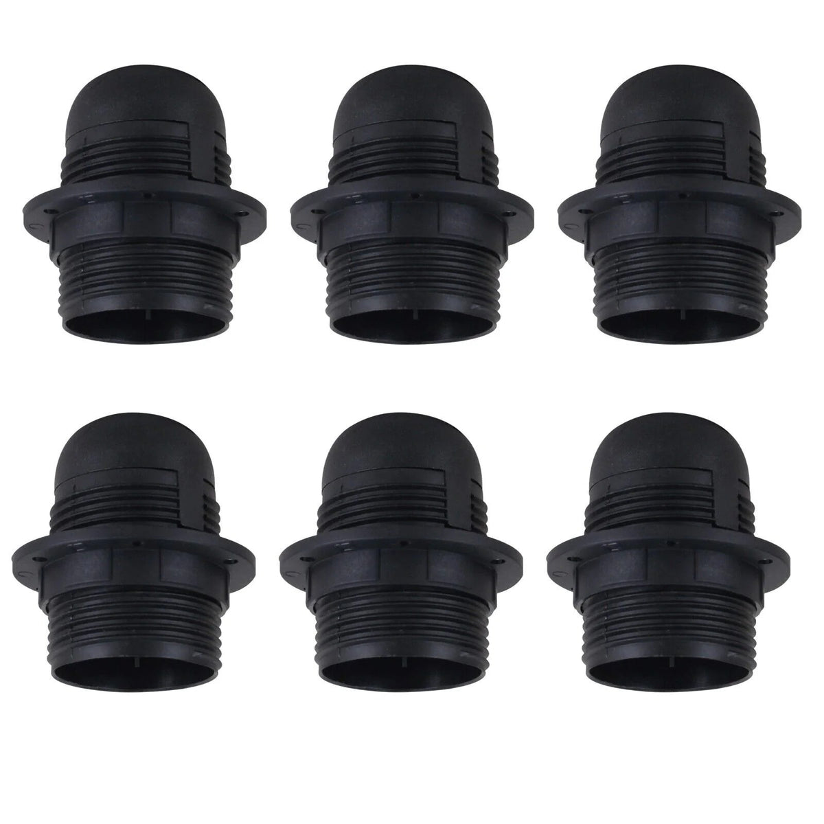 E27 Lamp Holder with Shade Ring – Black or White, 57 mm Ring - Pack of 6, Standard, Black