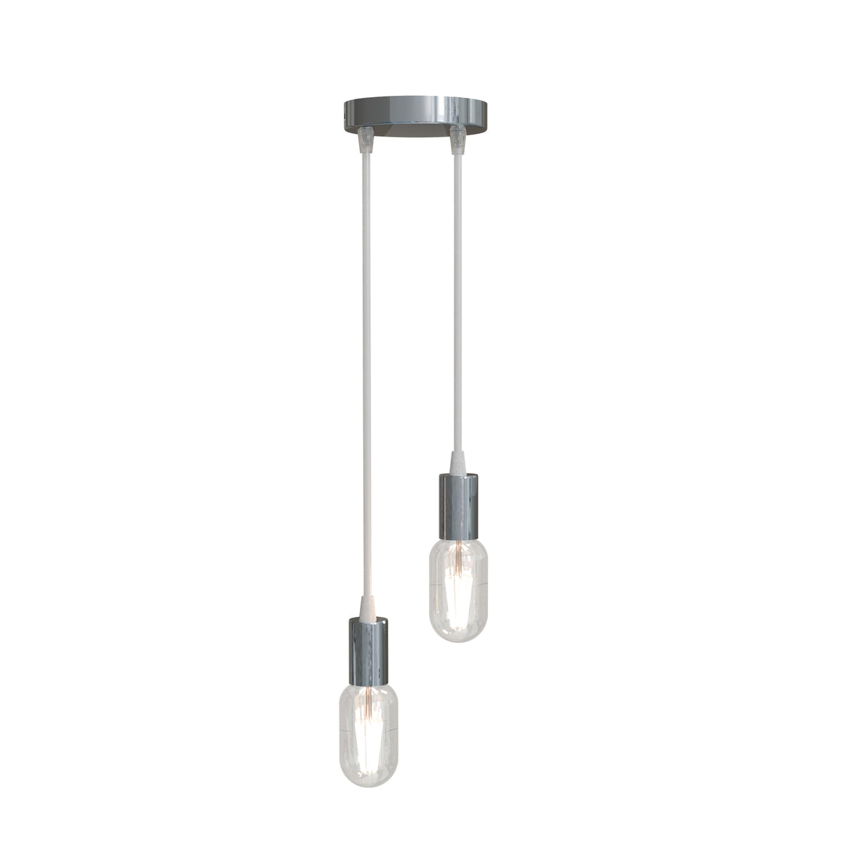 2-Light Pendant Fitting – Chrome E27 Holders, Clear Cable