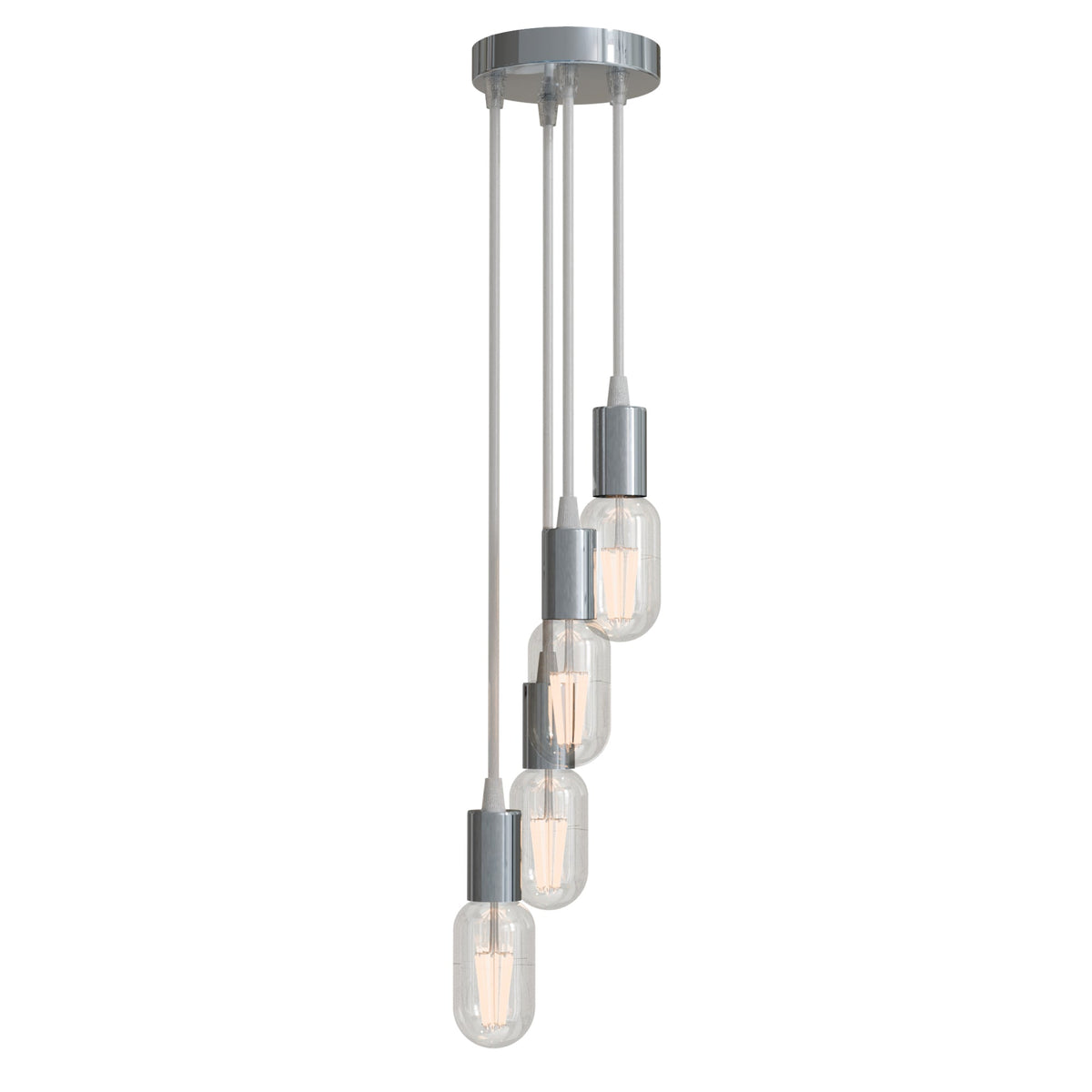 4 Light Cluster Pendant – Chrome, Clear Cables, 12 cm Rose, E27