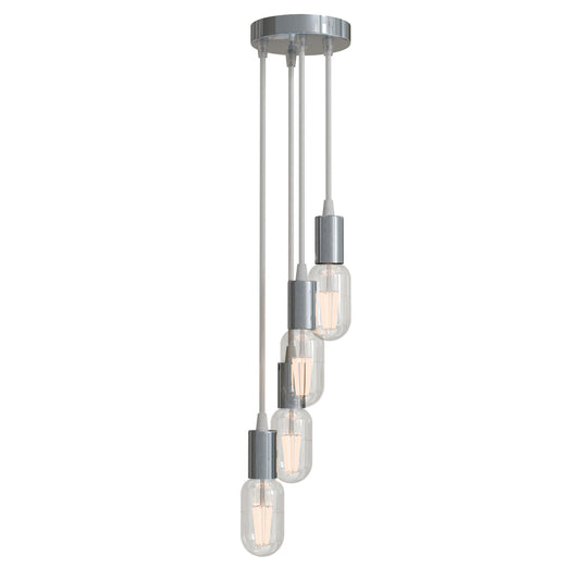 4 Light Cluster Pendant – Chrome, Clear Cables, 12 cm Rose, E27