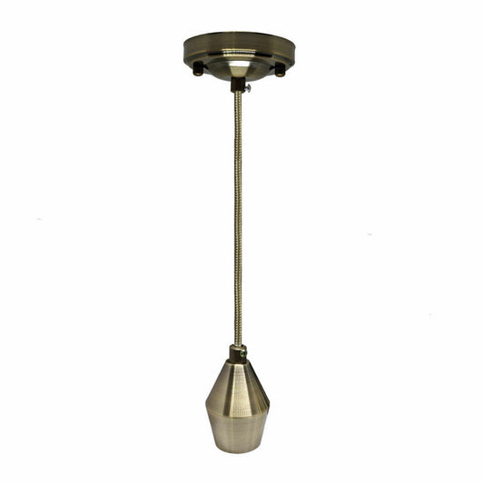 Pendant Light Fitting – Green Brass Cone Holder, Braided Cable, E27