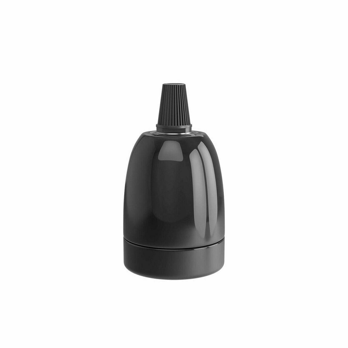 Porcelain E27 Lamp Holder – 6 Colours, Optional Cord Grip - Holder with Cord Grip, Black, Single