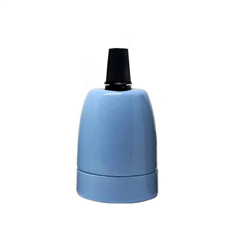 Porcelain E27 Lamp Holder – 6 Colours, Optional Cord Grip - Holder with Cord Grip, Blue, Single