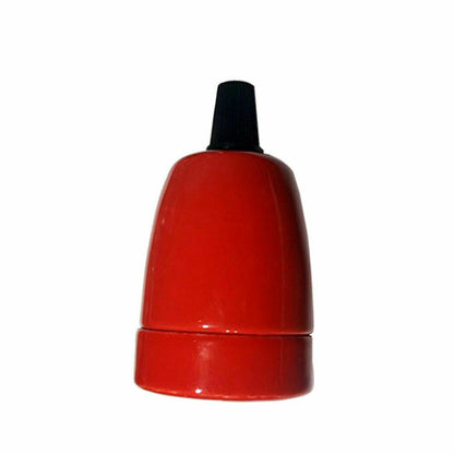 Porcelain E27 Lamp Holder – 6 Colours, Optional Cord Grip - Holder with Cord Grip, Red, Single