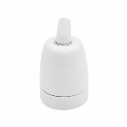 Porcelain E27 Lamp Holder – 6 Colours, Optional Cord Grip - Holder with Cord Grip, White, Single