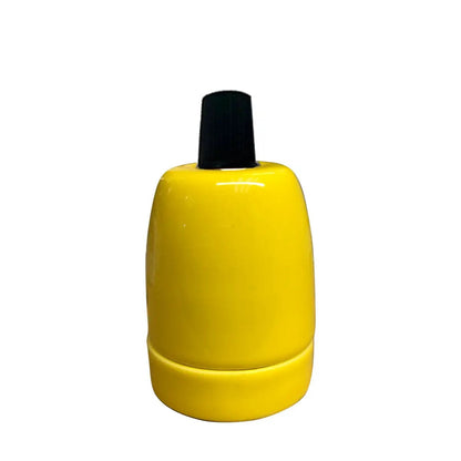 Porcelain E27 Lamp Holder – 6 Colours, Optional Cord Grip - Holder with Cord Grip, Yellow, Single