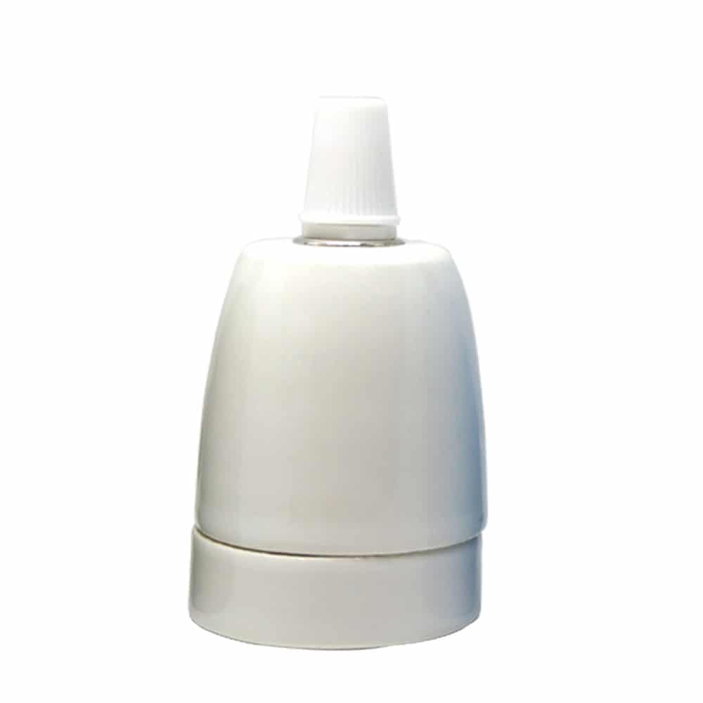 Porcelain E27 Lamp Holder – 6 Colours, Optional Cord Grip - Holder Only, White, Single