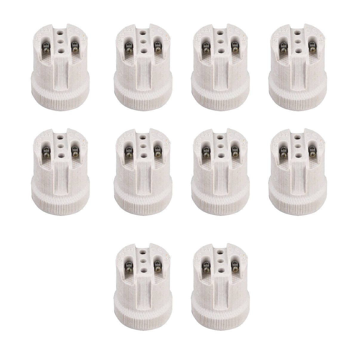 Porcelain E27 Lamp Holder – Heat Resistant, 40 x 44 mm - Pack of 10, Standard, White