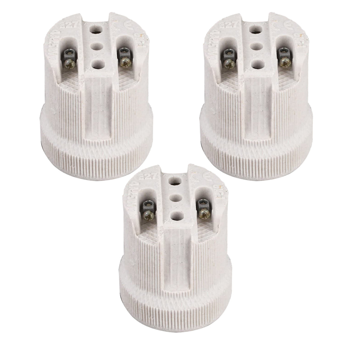 Porcelain E27 Lamp Holder – Heat Resistant, 40 x 44 mm - Pack of 3, Standard, White