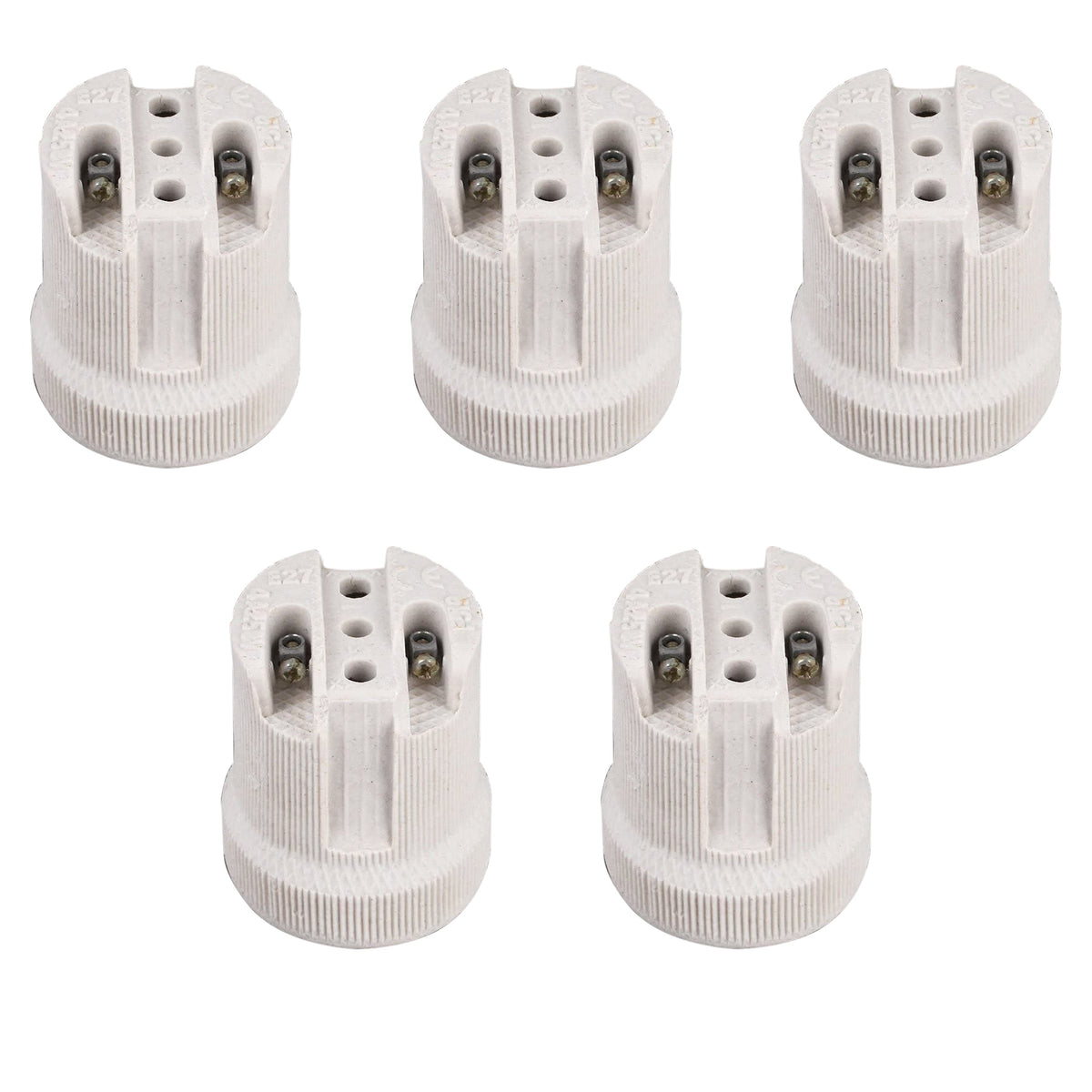 Porcelain E27 Lamp Holder – Heat Resistant, 40 x 44 mm - Pack of 5, Standard, White