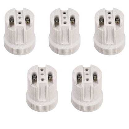 Porcelain E27 Lamp Holder – Heat Resistant, 40 x 44 mm - Pack of 5, Standard, White