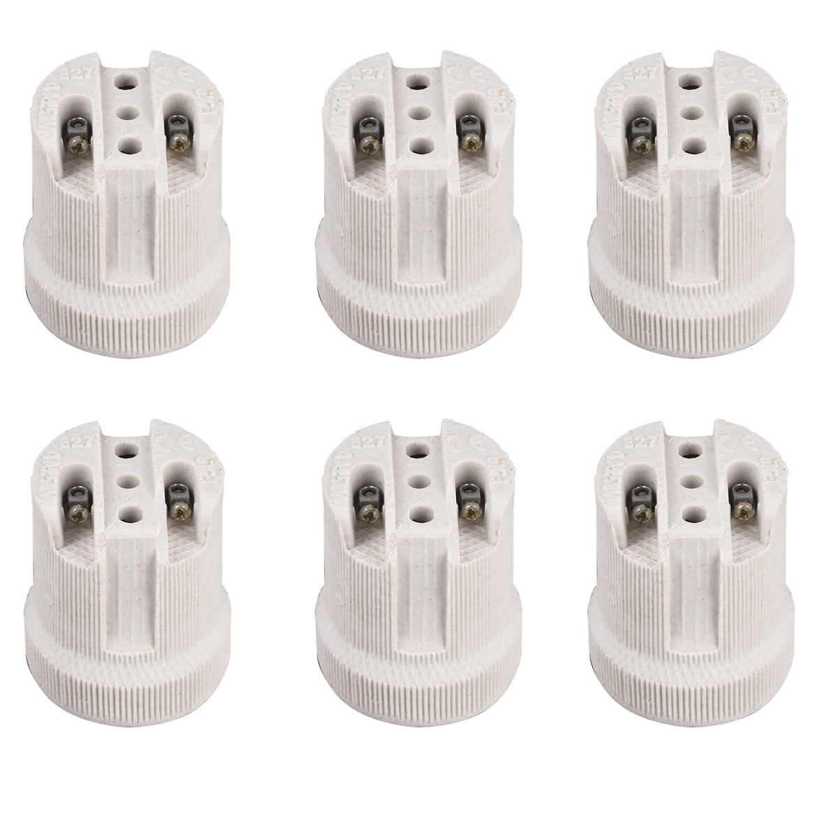 Porcelain E27 Lamp Holder – Heat Resistant, 40 x 44 mm - Pack of 6, Standard, White