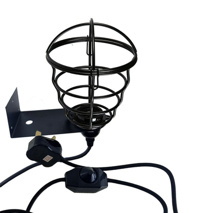 Plug-In Cage Pendant Light with Dimmer – 2 m Fabric Cable, UK Plug - Black, Black Cage with Wall Bracket, Without Bulb