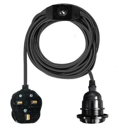 Plug-In Cage Pendant Light with Dimmer – 2 m Fabric Cable, UK Plug - Black, No Shade, Without Bulb