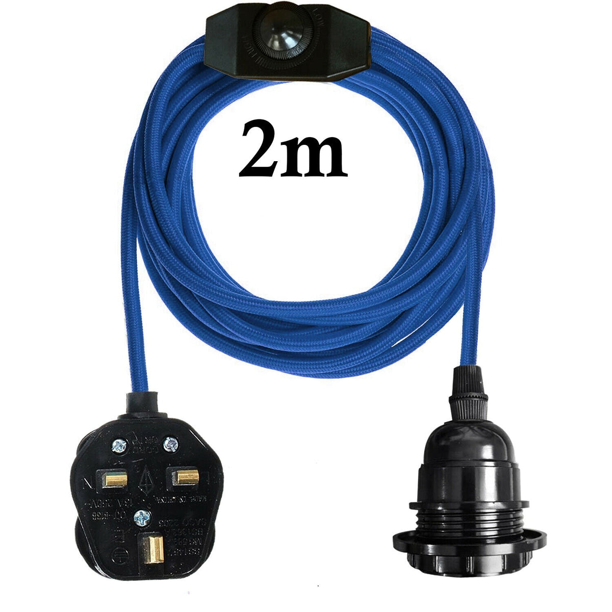 Plug-In Cage Pendant Light with Dimmer – 2 m Fabric Cable, UK Plug - Blue, No Shade, Without Bulb