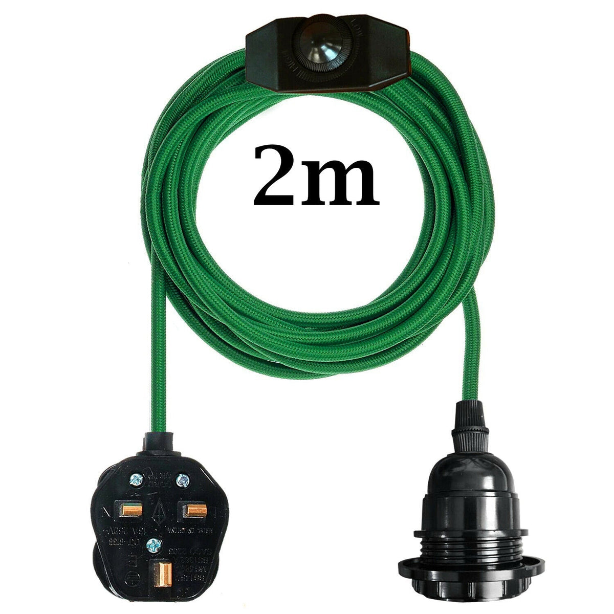 Plug-In Cage Pendant Light with Dimmer – 2 m Fabric Cable, UK Plug - Green, No Shade, Without Bulb