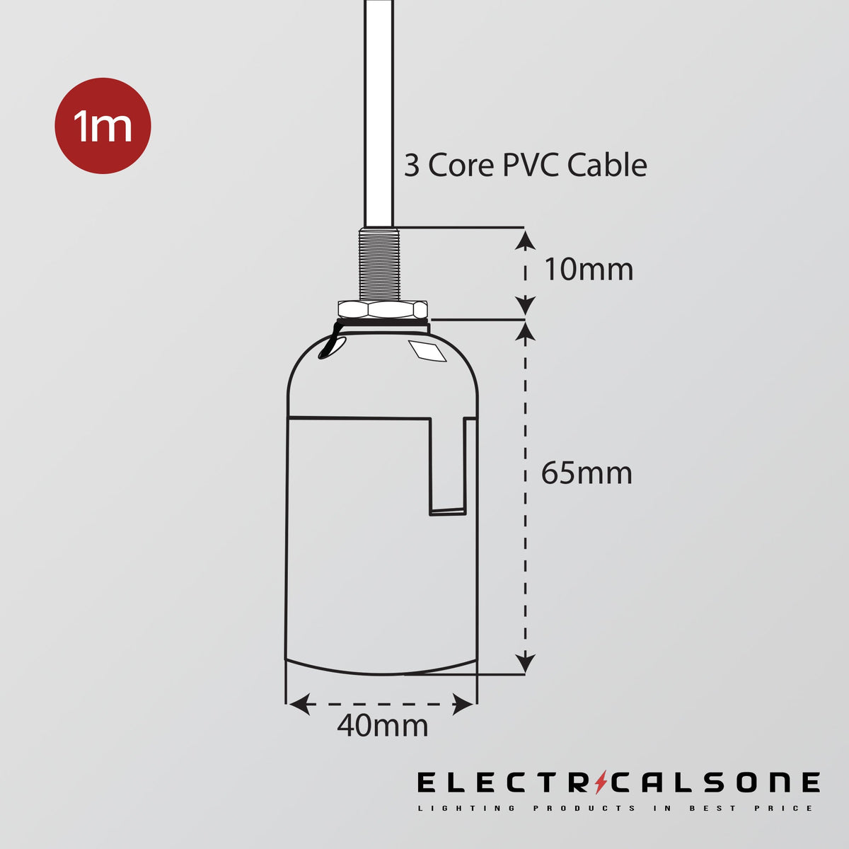 Black Pendant Light Set, 1 m Cable – Holder Only or with Cone Shade - photo 2