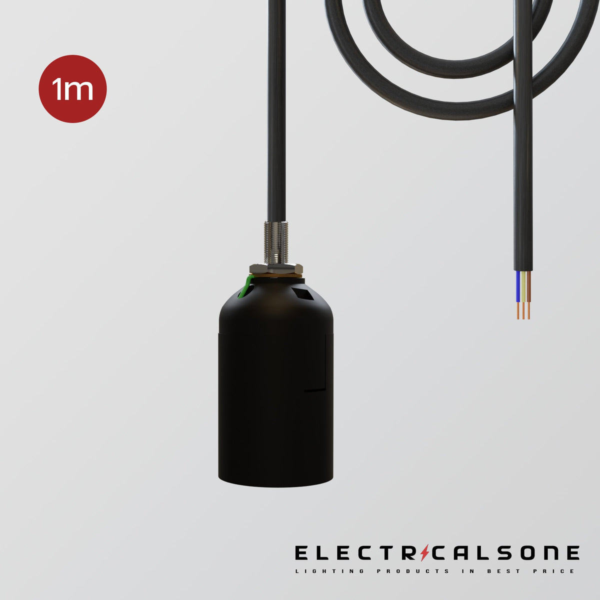 Black Pendant Light Set, 1 m Cable – Holder Only or with Cone Shade - photo 5