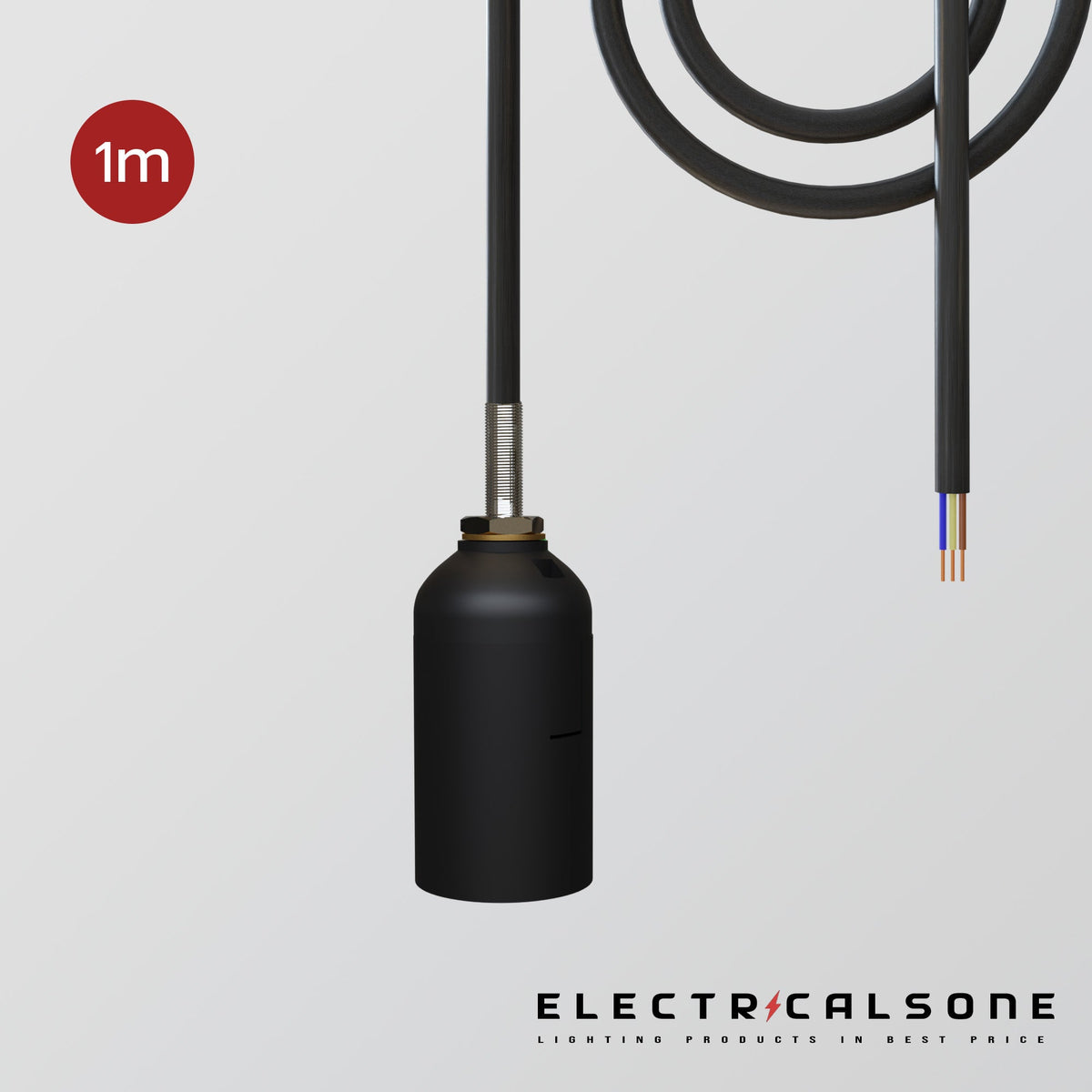 Black Pendant Light Set, 1 m Cable – Holder Only or with Cone Shade - Black, No Shade (Holder Set), Without Bulb