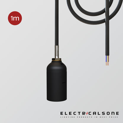 Black Pendant Light Set, 1 m Cable – Holder Only or with Cone Shade - Black, No Shade (Holder Set), Without Bulb