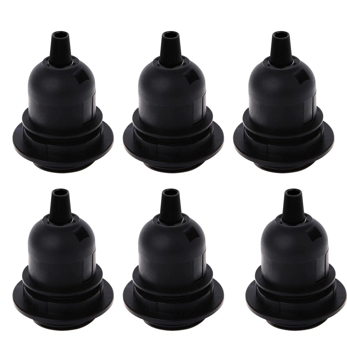 E14 Lamp Holder or E27 Holder with Cord Grip – Black or White - E27 with Cord Grip, Black, Pack of 6